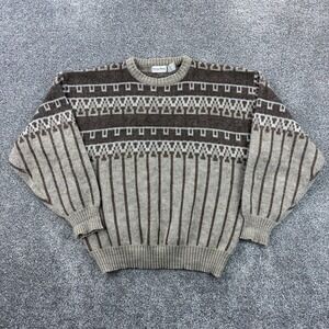 Vintage‎ Boundary Waters Sweater Mens Large Brown Wool Blend Geometric Knit Soft